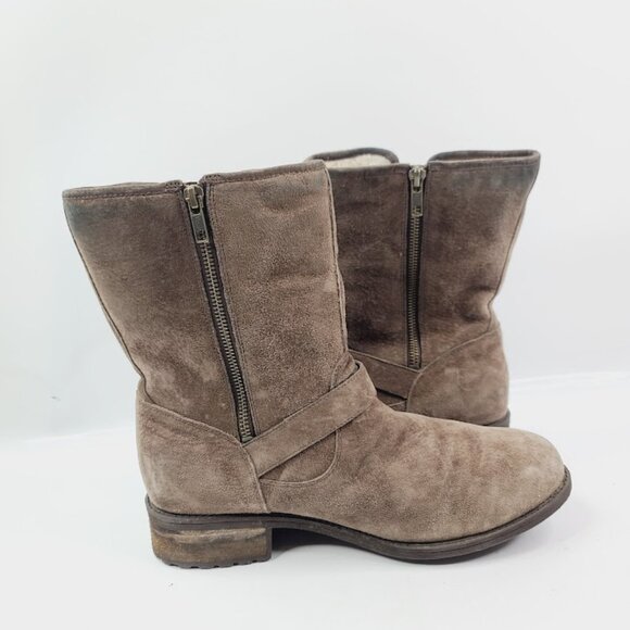 UGG Women's Tan Chaney Sheepskin Fur Dual Strap Winter Ankle Moto Boot Size 9.5 - Picture 3 of 7